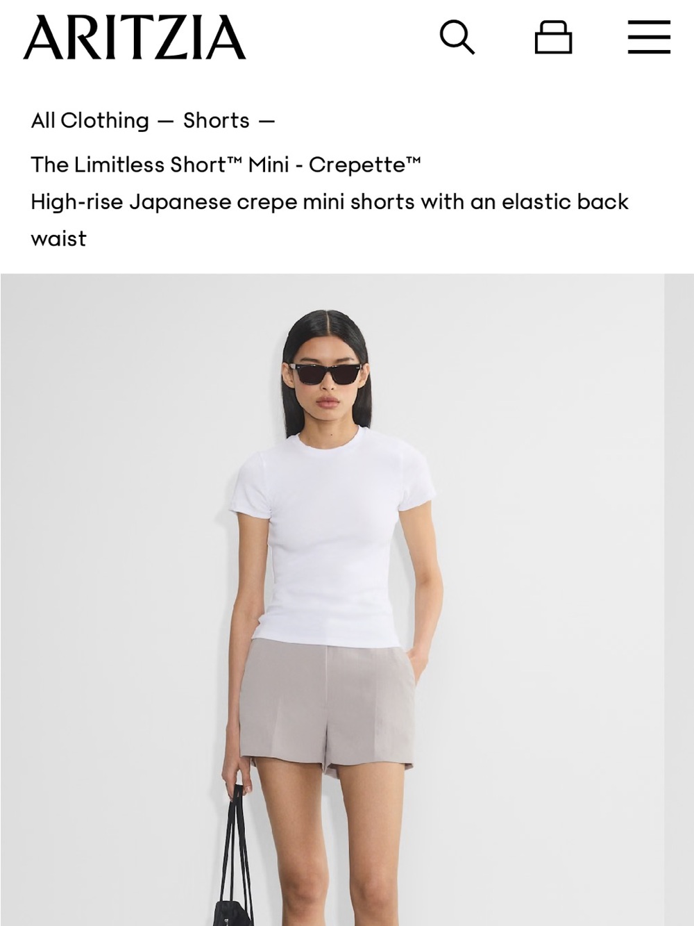 Aritzia High-Rise Crepe Limitless Shorts in Light Taupe